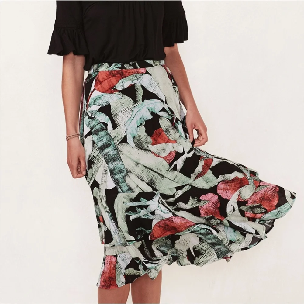 Lauren Conrad Tropical Palm Leaf Print Midi Skirt, Small